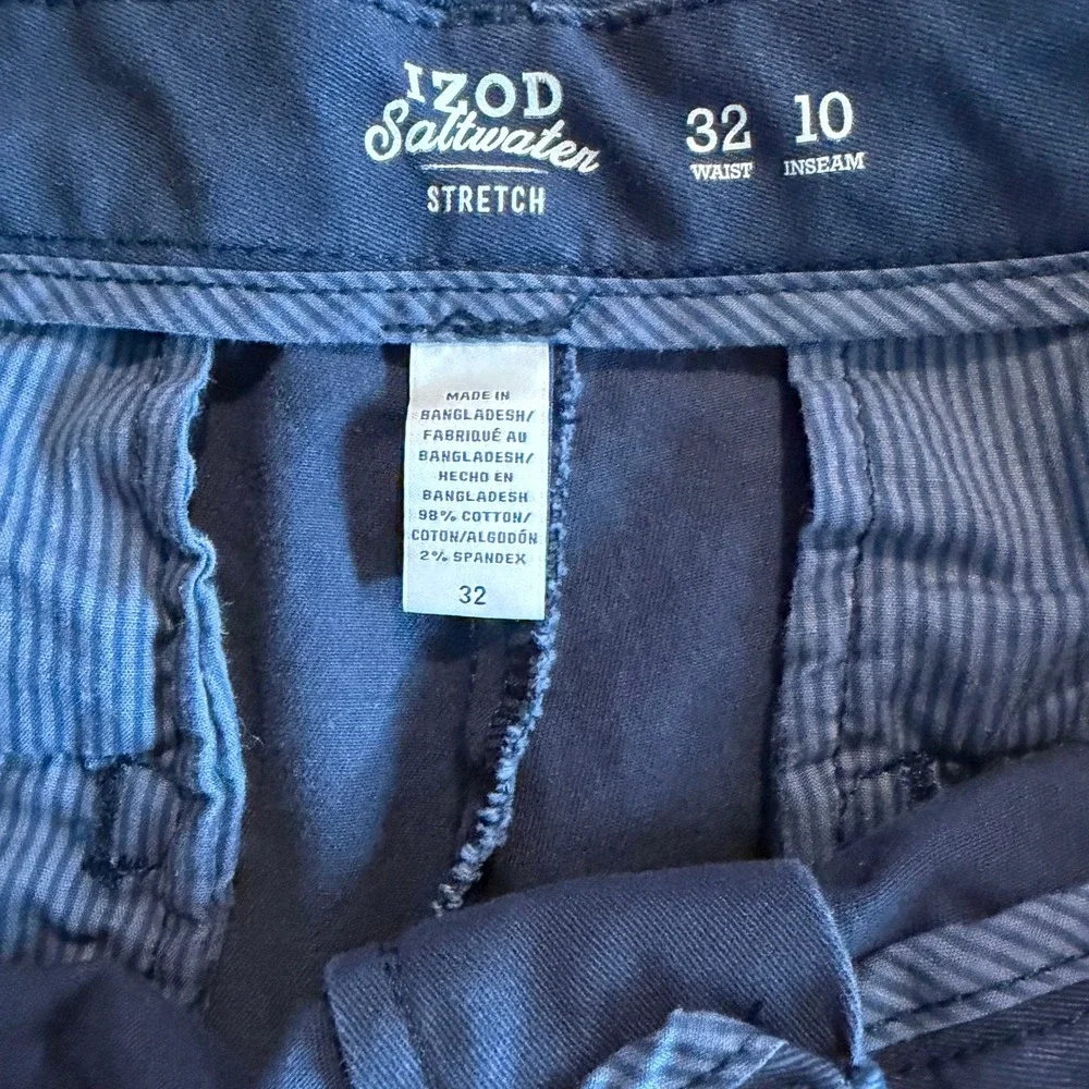 IZOD Saltwater Stretch Shorts Mens 32 Blue‎ Chino Flat Front 10